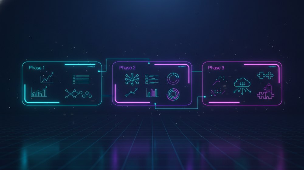 A 90-day phased timeline moving from a spreadsheet to a platform