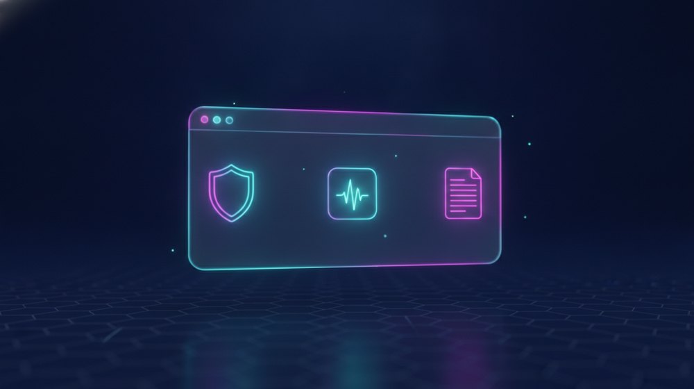 Formulario web con una casilla de consentimiento iluminándose, junto a un escudo y un documento que representan la protección de datos