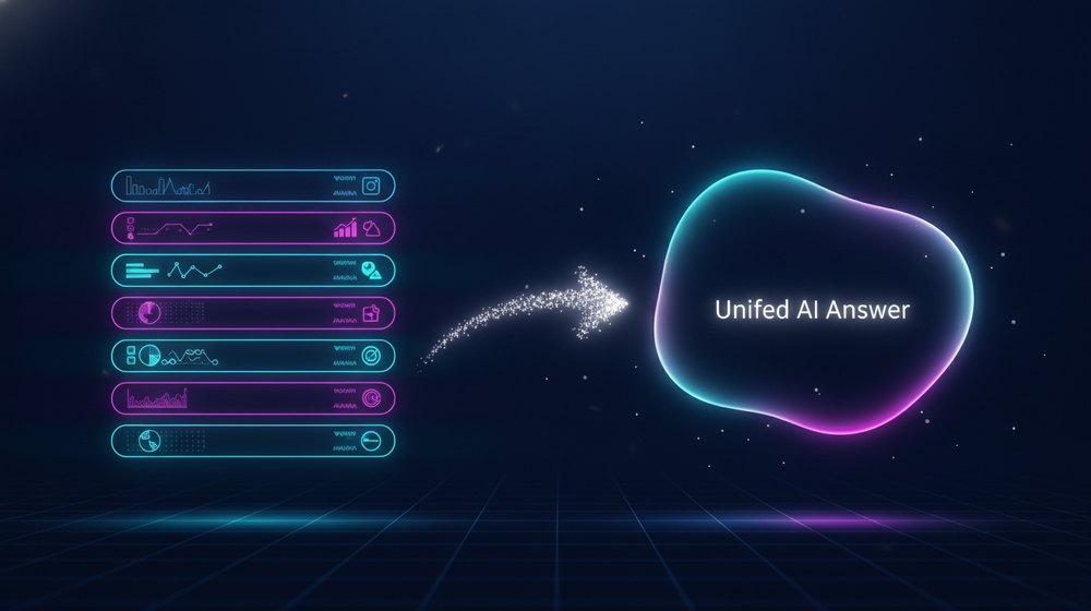 Comparación visual entre una lista de resultados de búsqueda tradicional y una única respuesta de inteligencia artificial destacada