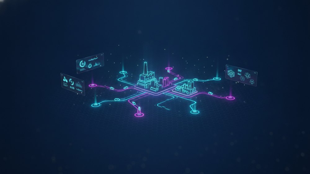 Mapa con rutas de transporte de personal organizadas por turnos que convergen hacia una planta industrial
